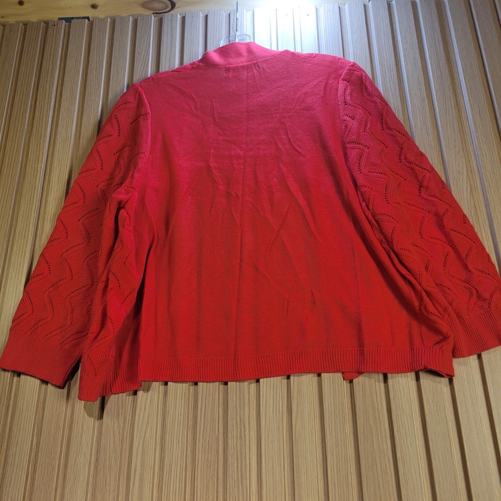 89th & Madison Womens XL Red Open Front Pointelle Chevron Knit Cardigan Sweater - Picture 6 of 6